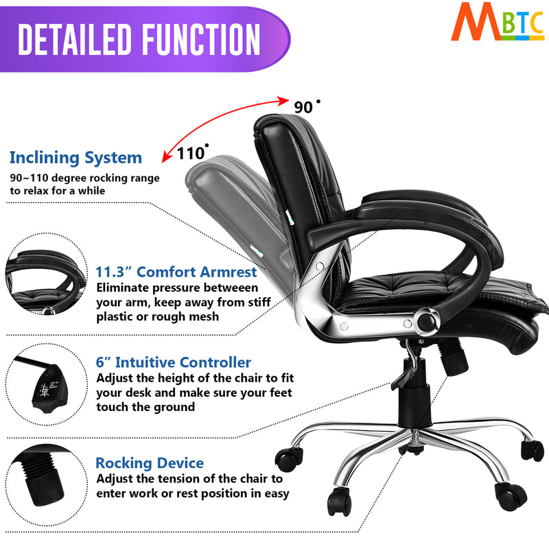MBTC Marvel Leatherette Medium Back Office Chair with Tilt Mechanism & Chrome Base - MBTC