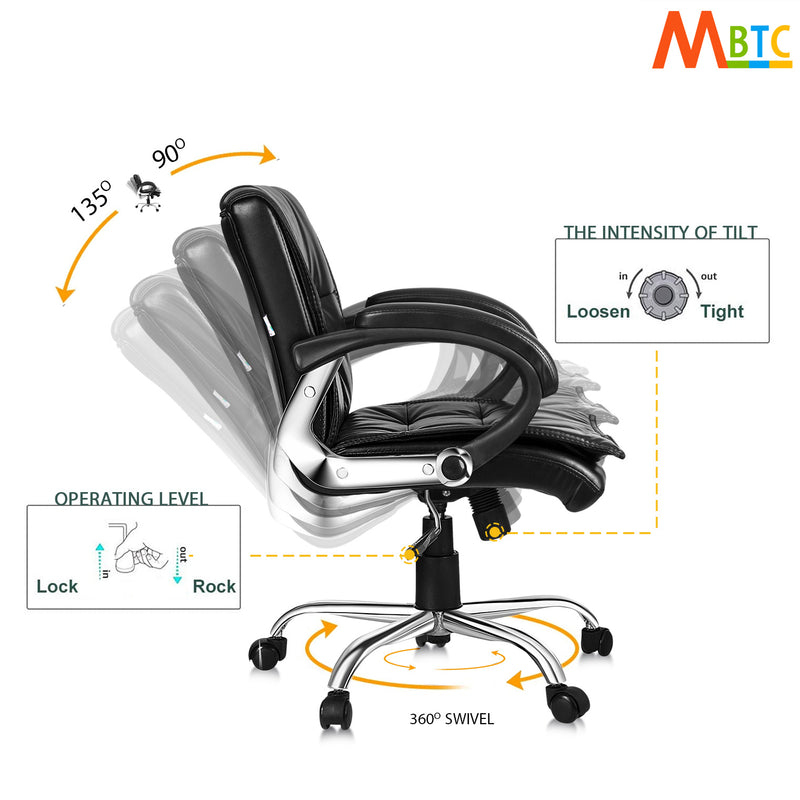 MBTC Marvel Leatherette Medium Back Office Chair with Tilt Mechanism & Chrome Base - MBTC