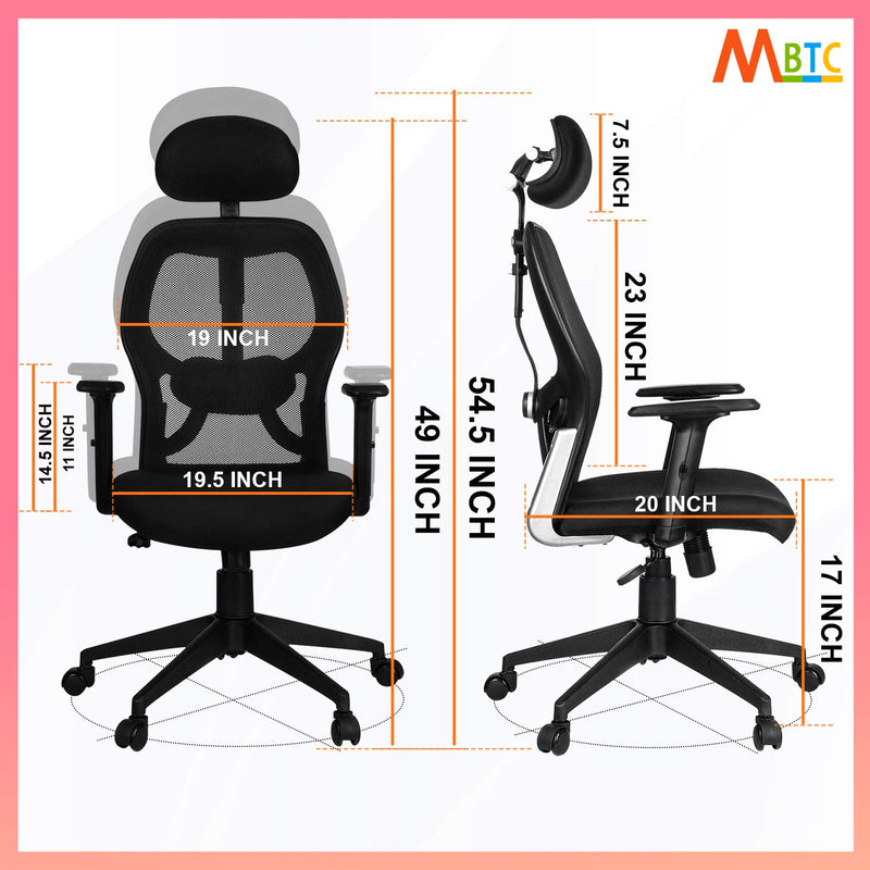 MBTC Ragzer High-Back Office Chair/Study Chair with Adjustable Arms - MBTC